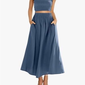 ANRABESS 2 Pieces One Shoulder Smocked Crop Top & High Waist Long Skirt